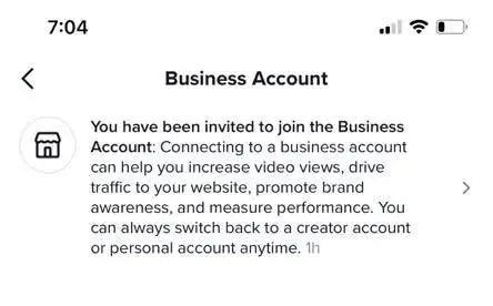 TikTok: You Have Been Invited to Join the Business Account;disadvantages of switching to a TikTok business account;switching to a TikTok business account make for very little difference