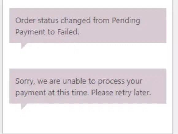 [SOLVED] Order status has changed from pending payment to failed. Please retry.