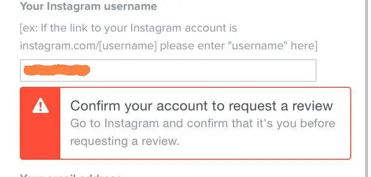 confirm your account to request a review;confirm your account to request a review Instagram error - solved